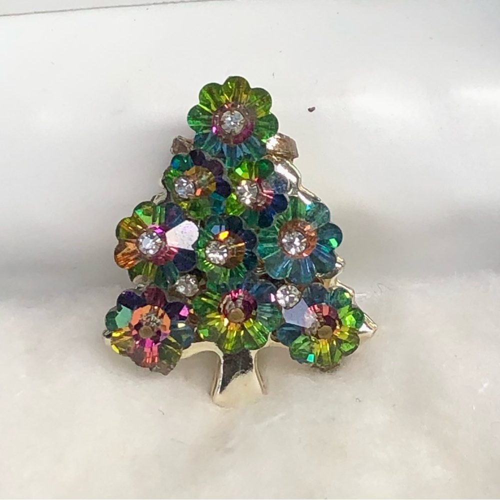 Ruby Lane Margarita Rivoli Crystal & Rhinestone Christmas Tree Brooch Pin - Picture 7 of 9